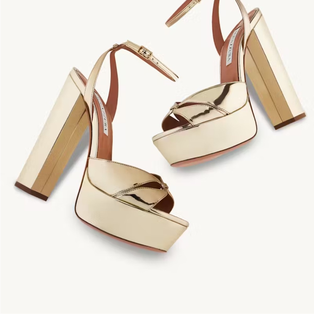 Aquazzura Gold Block Heel Heels